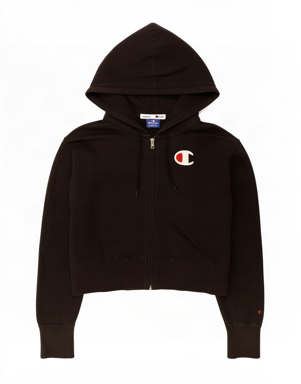 Pulover pentru femei Champion Crop Zip Hoodie UK 10 Bumbac negru mic