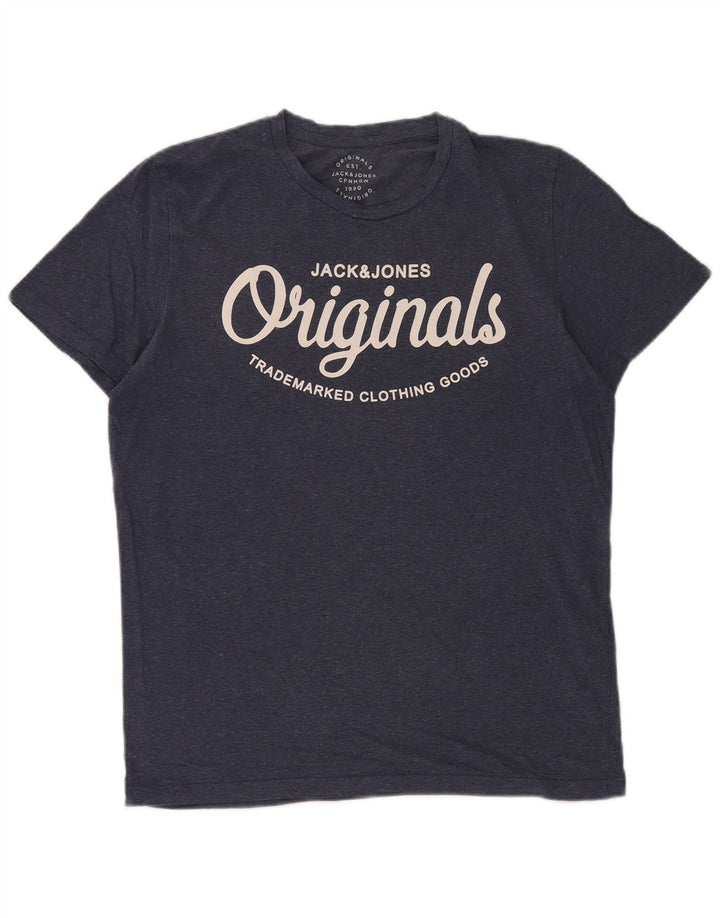Tricou cu grafic Jack & Jones pentru bărbați Top mediu din bumbac bleumarin