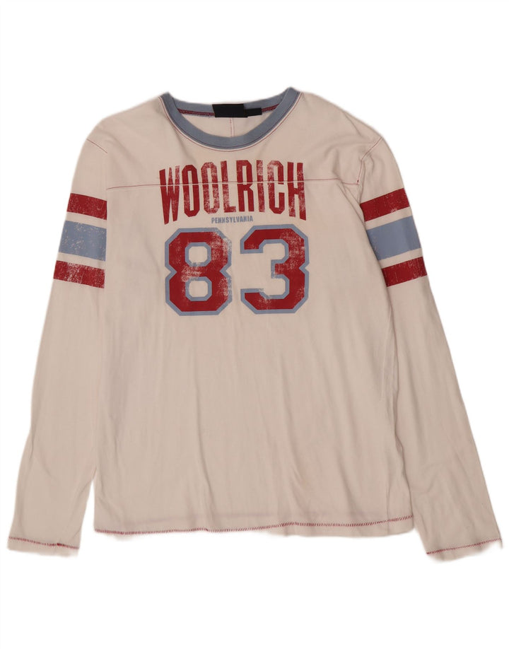 Woolrich Top grafic pentru bărbați cu mânecă lungă, mare, alb, bumbac