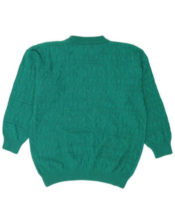 Pulover vintage cu gât țestoasă pentru femei UK 14 Medium Green Geometric