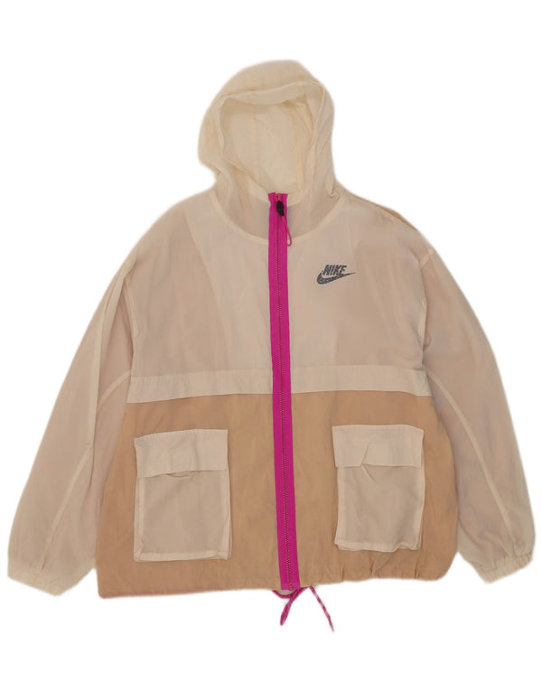 Jachetă de ploaie supradimensionată cu glugă Nike pentru femei UK 10 Small, bej, color block