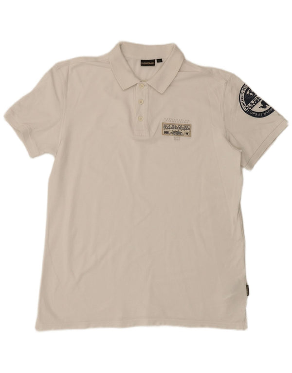Tricou polo Napapijri Geographic Graphic pentru bărbați XL, bumbac alb