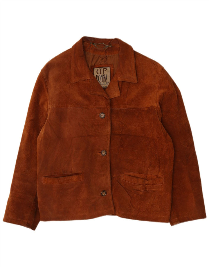 Jachetă vintage pentru femeie din piele intoarsa EU 48 2XL din piele maro