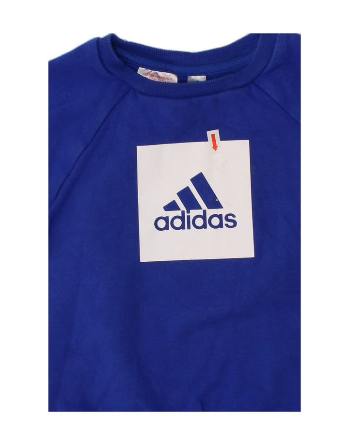 ADIDAS Boys Graphic Sweatshirt Jumper 3-4 Years Blue Cotton Vintage Adidas and Second-Hand Adidas from Messina Hembry 