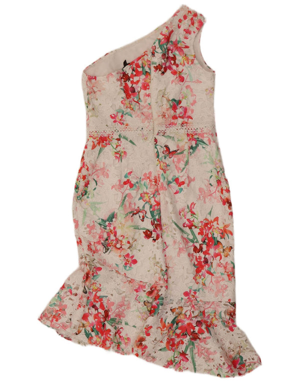Rochie asimetrică cu un umăr din dantelă Lipsy pentru femei UK 14, mare, albă, florală