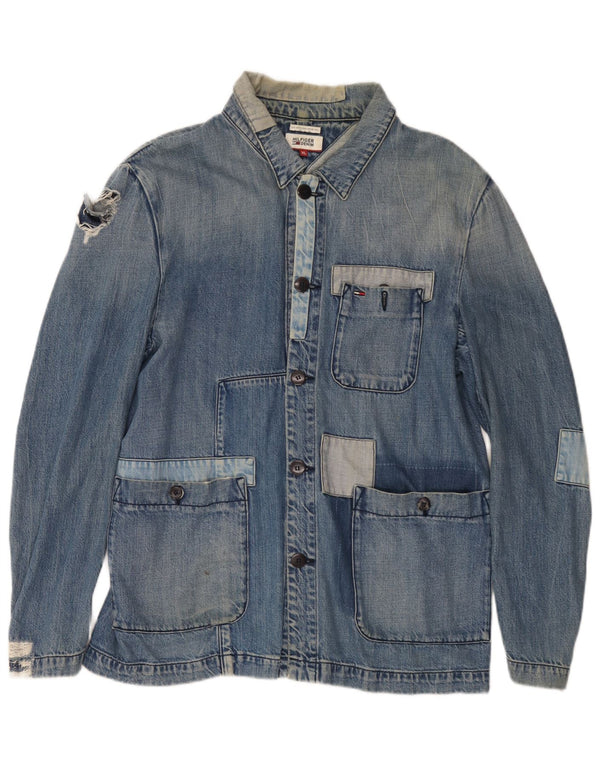 Jachetă de denim învechită pentru femei Tommy Hilfiger UK 18 XL, albastru, mozaic