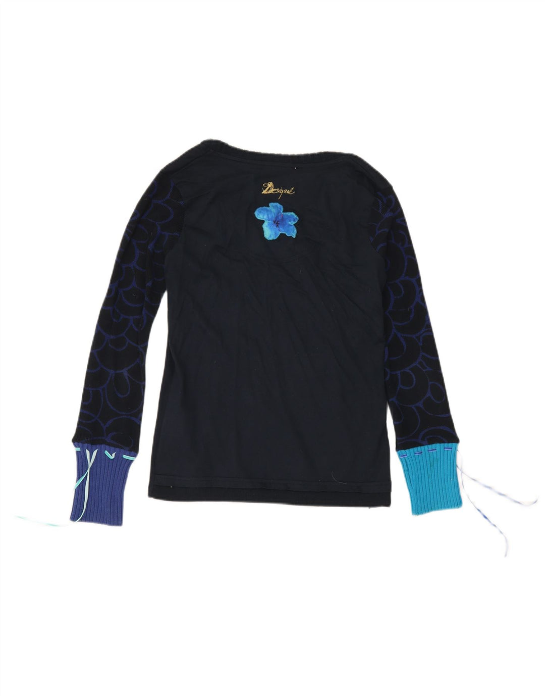 Top grafic pentru femei Desigual cu mânecă lungă UK 12 Medium Bleumarin Fluture