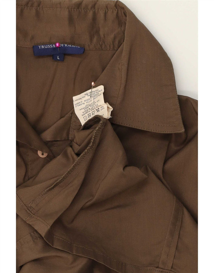 Cămașă pentru femei Trussardi Jeans, bumbac maro mare