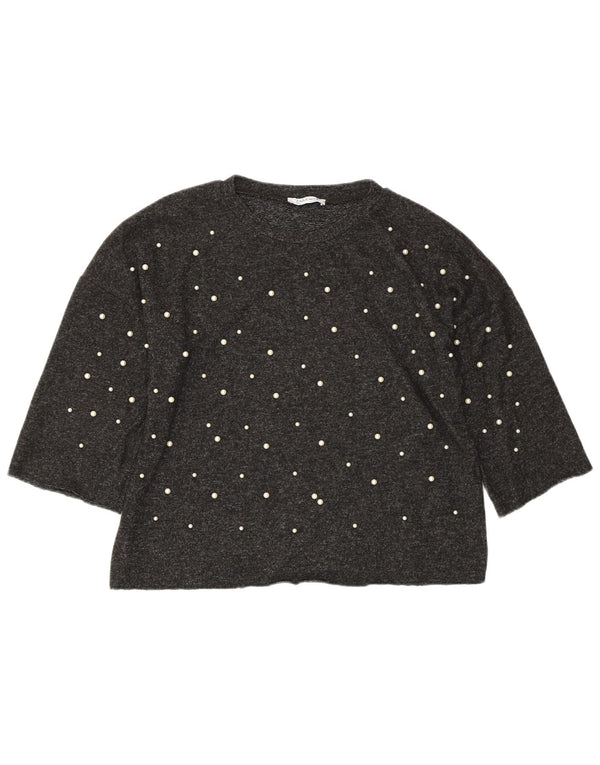 Crop top supradimensionat ZARA pentru femei, cu mâneci 3/4 UK 10, mic, gri, viscoză