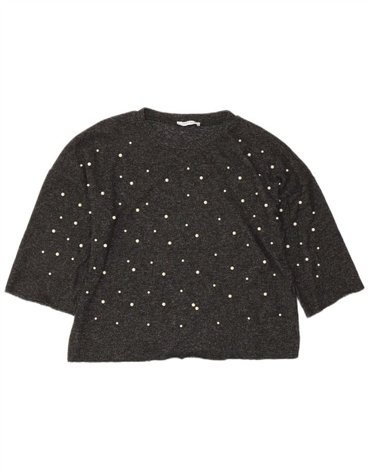 Crop top supradimensionat ZARA pentru femei, cu mâneci 3/4 UK 10, mic, gri, viscoză