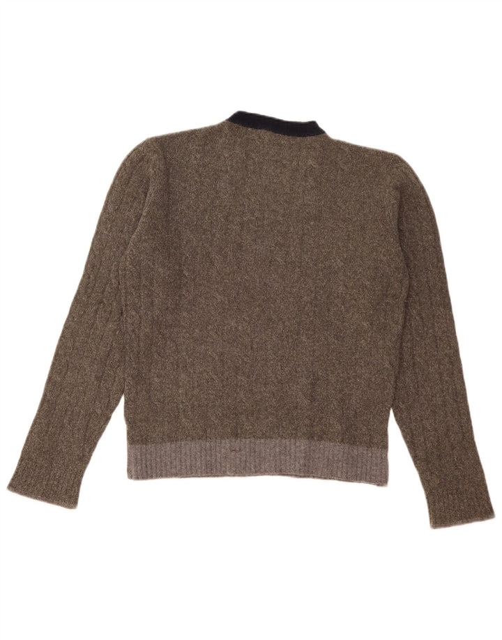 Pulover Dkny pentru bărbați cu gât roșu, lână color bloc, gri mic