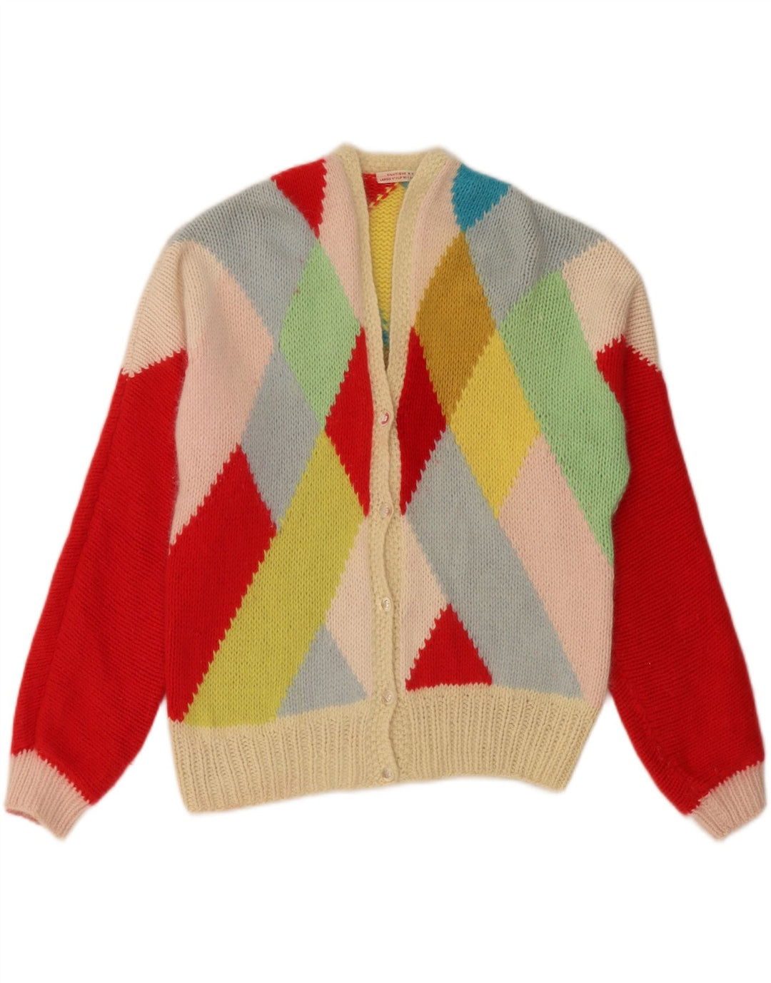 Pulover cardigan pentru femei VINTAGE UK 14 mare multicolor Argyle/Diamond
