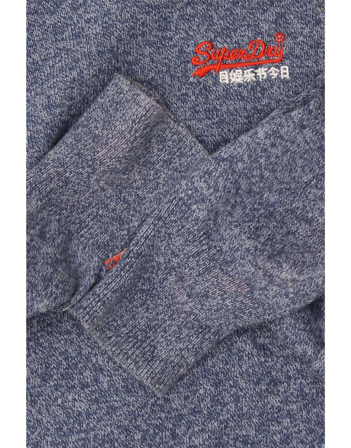 Pulover Superdry pentru bărbați din jerseu cu decolteu triplu, bumbac cu pete albastru mediu