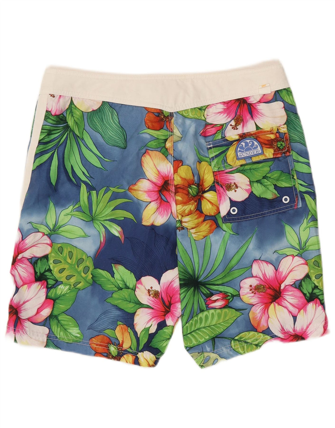 Sundek Pantaloni scurți de baie pentru bărbați, albastru mediu, poliester, hawaian