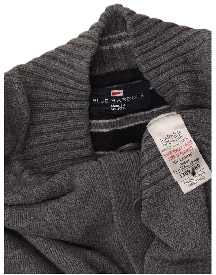 Marks & Spencer Pulover pentru bărbați, Blue Harbour, cu gât cu nasturi, 2XL, gri