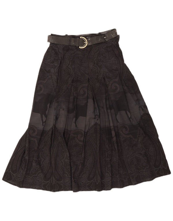 Fusta evazată cu talie înaltă pentru femei vintage IT 46 Large W28 Black Paisley