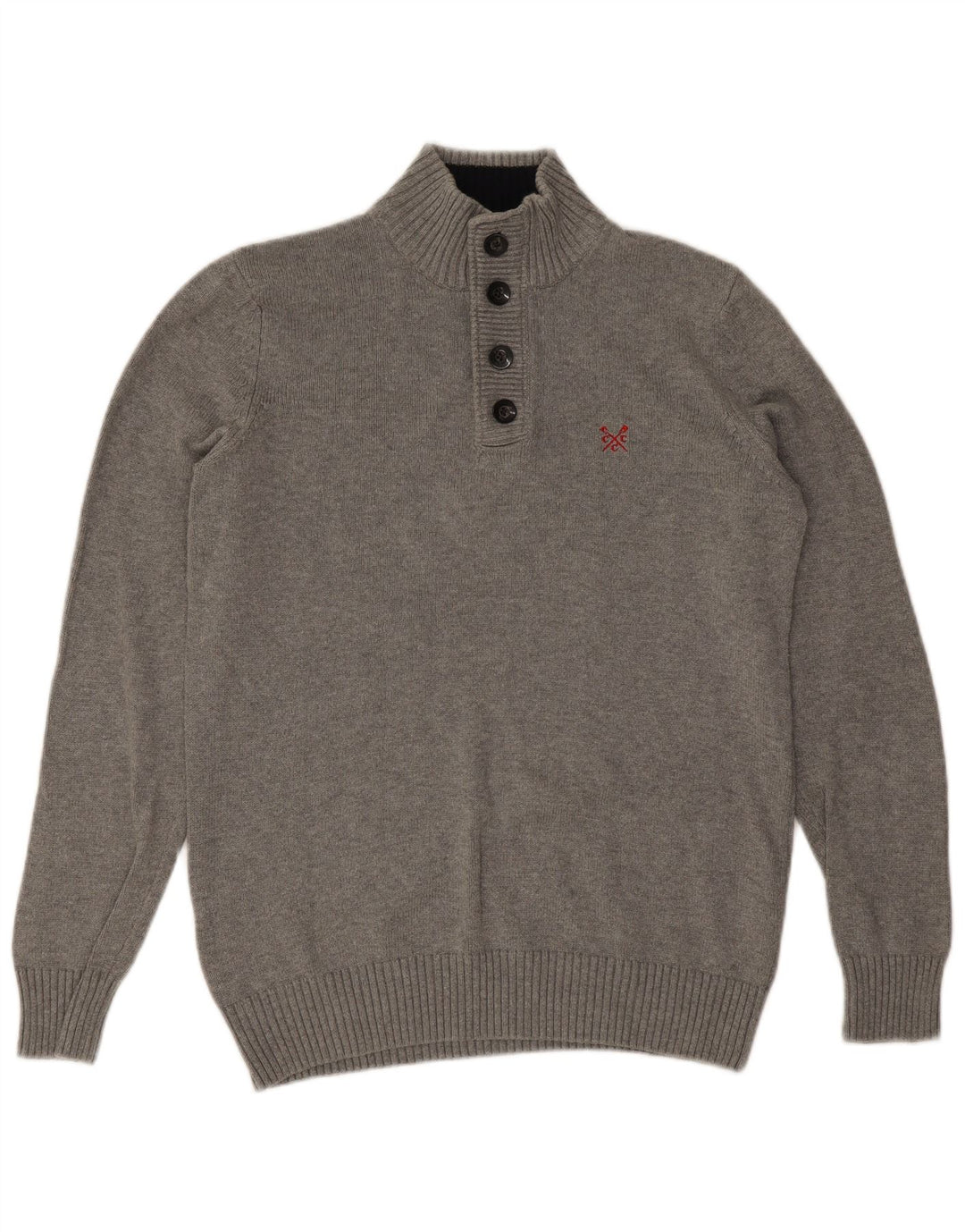 Crew Clothing Pulover pentru bărbați cu gât cu nasturi Pulover mare, gri, bumbac