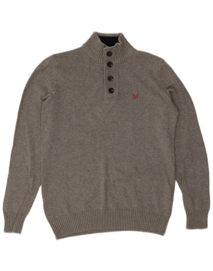Crew Clothing Pulover pentru bărbați cu gât cu nasturi Pulover mare, gri, bumbac
