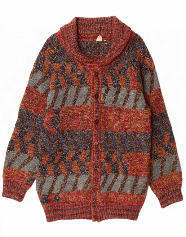 Cardigan Vintage pentru bărbați cu paragate din lână geometrică multicoloră mare