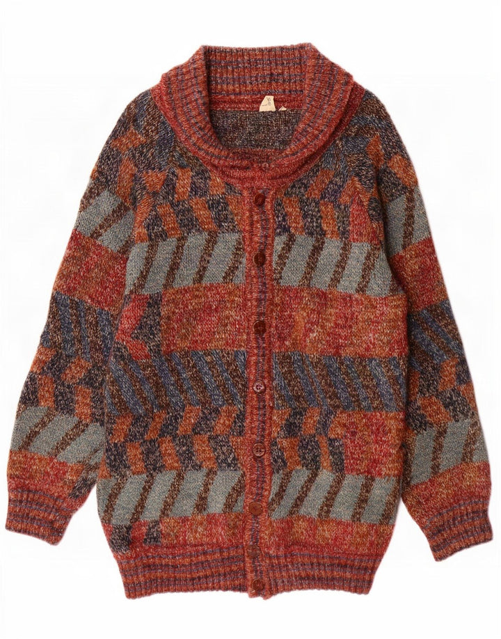 Cardigan Vintage pentru bărbați cu paragate din lână geometrică multicoloră mare