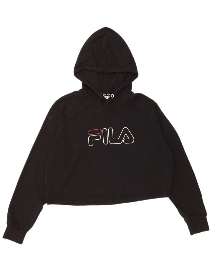Jumper Fila Crop Graphic Oversized Hoodie pentru femei UK 14 Medium Black