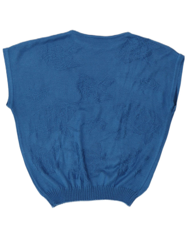 Vintage Womens Vest Tank Top UK 16 Large Blue Floral