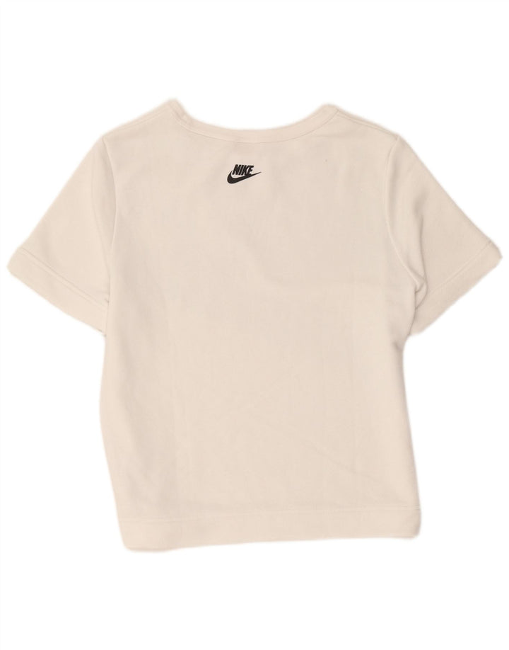 Pulover Nike cu mânecă scurtă cu grafică pentru femei UK 14 Medium White