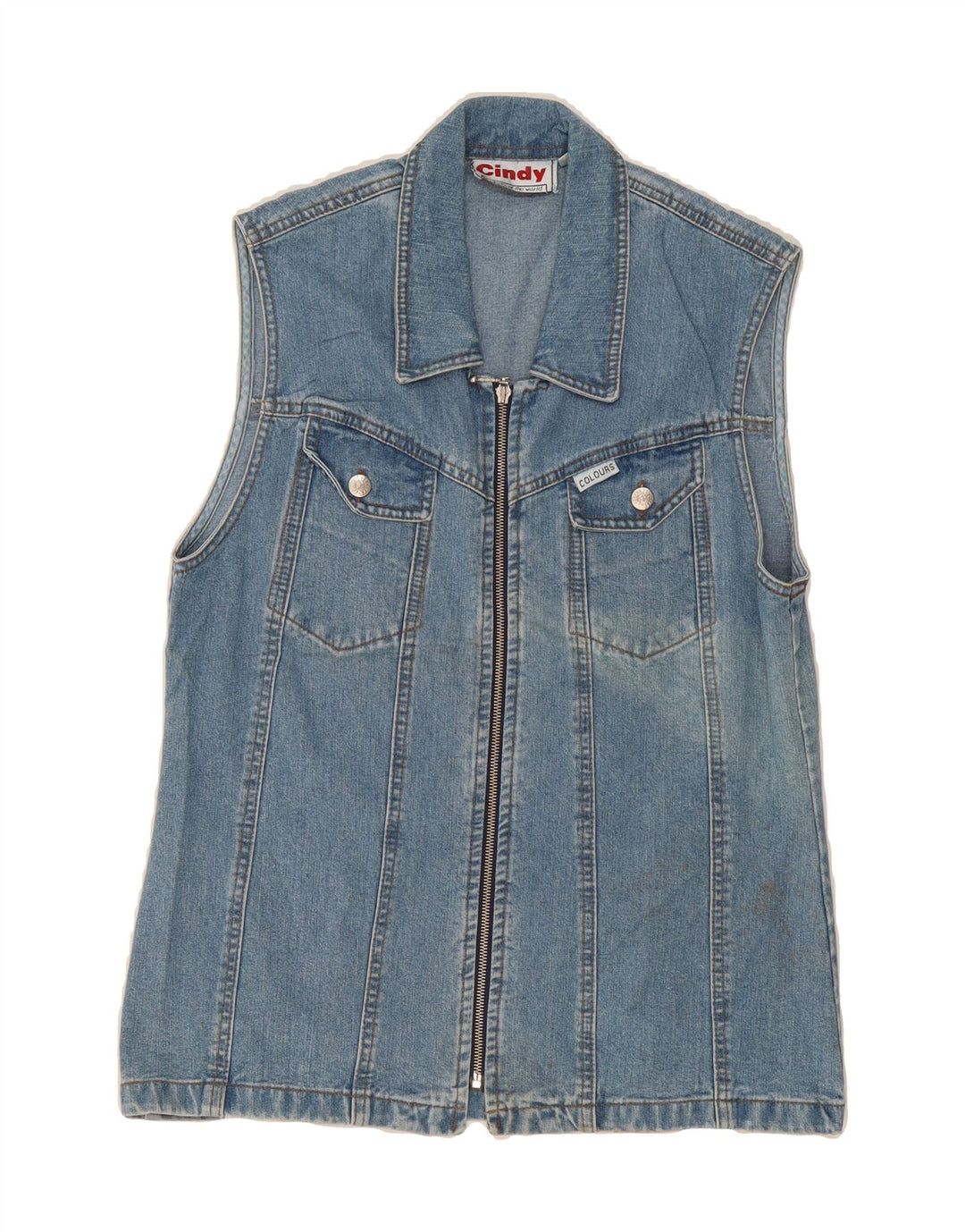 VINTAGE Womens Denim Gilet EU 38/40 Medium Blue Cotton Vintage Vintage and Second-Hand Vintage from Messina Hembry 