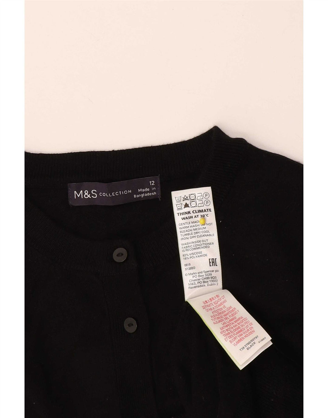 Marks & Spencer Pulover Crop Cardigan pentru femei UK 12 Medium Black Viscose