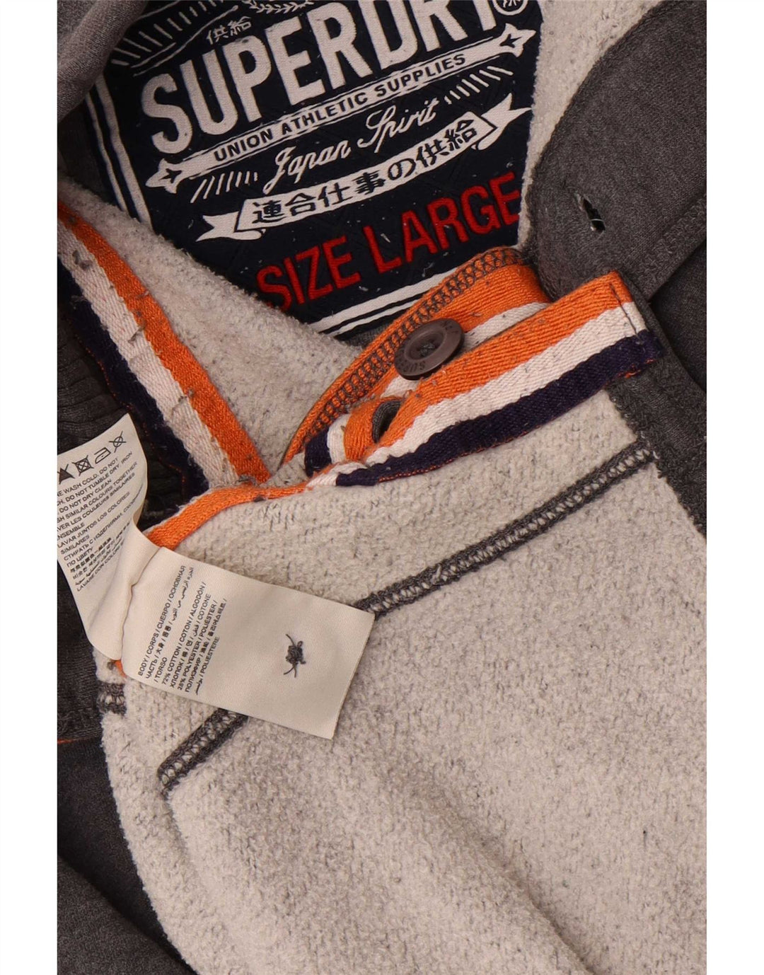 Pulover pentru bărbați Superdry, cu grafică, cu gât cu nasturi, bumbac mare, gri