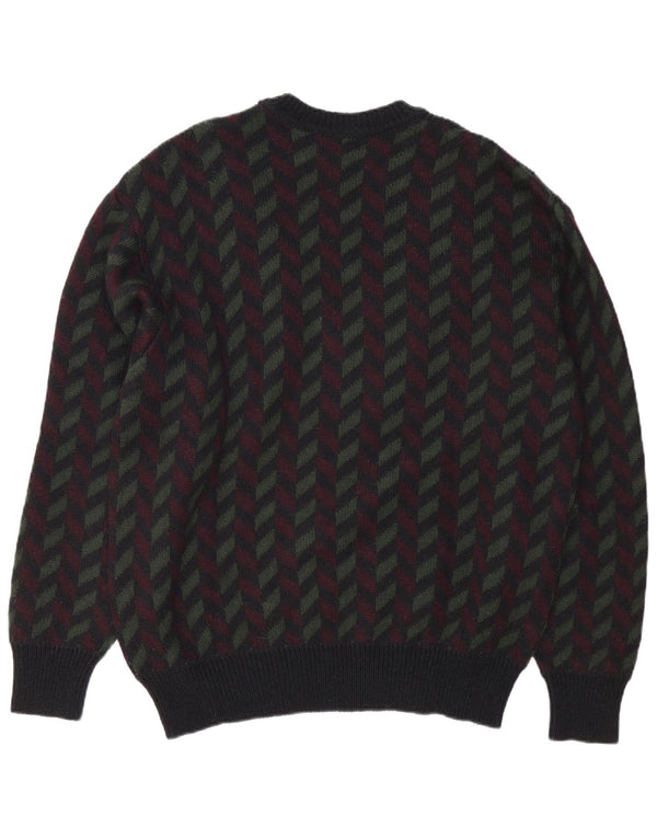 Pulover vintage pentru bărbați cu gât roșu IT 54 XL negru geometric