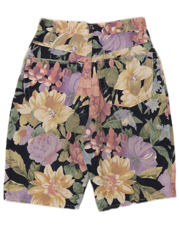 Pantaloni scurți din denim vintage pentru femei cu talie înaltă UK 10 Small W24 Multicolor Floral