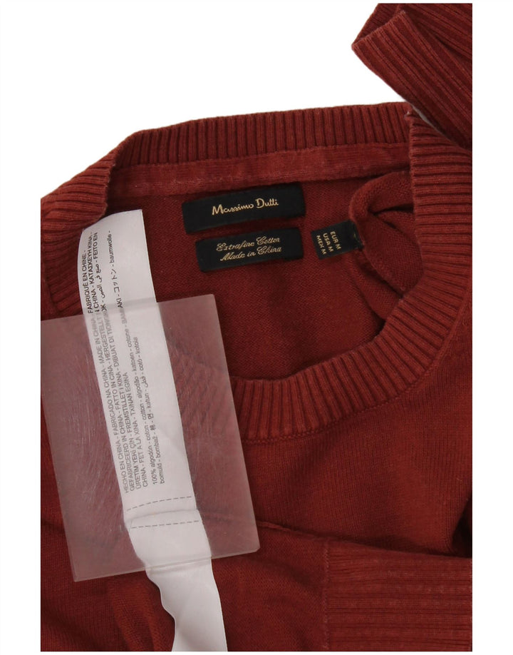Pulover Massimo Dutti pentru bărbați cu gât roșu, bumbac mediu burgundă