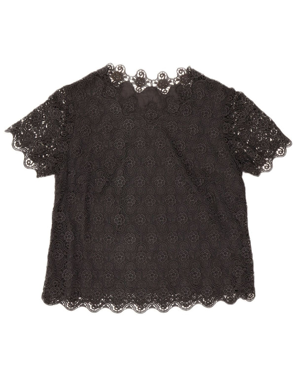Bluză Vintage pentru femei UK 14 Large Black Floral