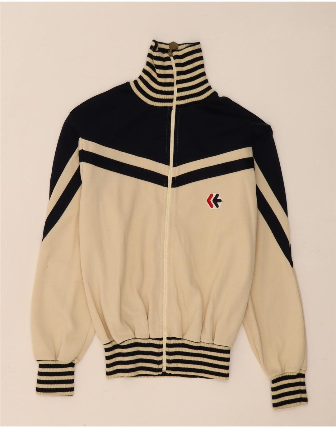 Jachetă de trening vintage pentru femei UK 14 Medium Bej Colorblock