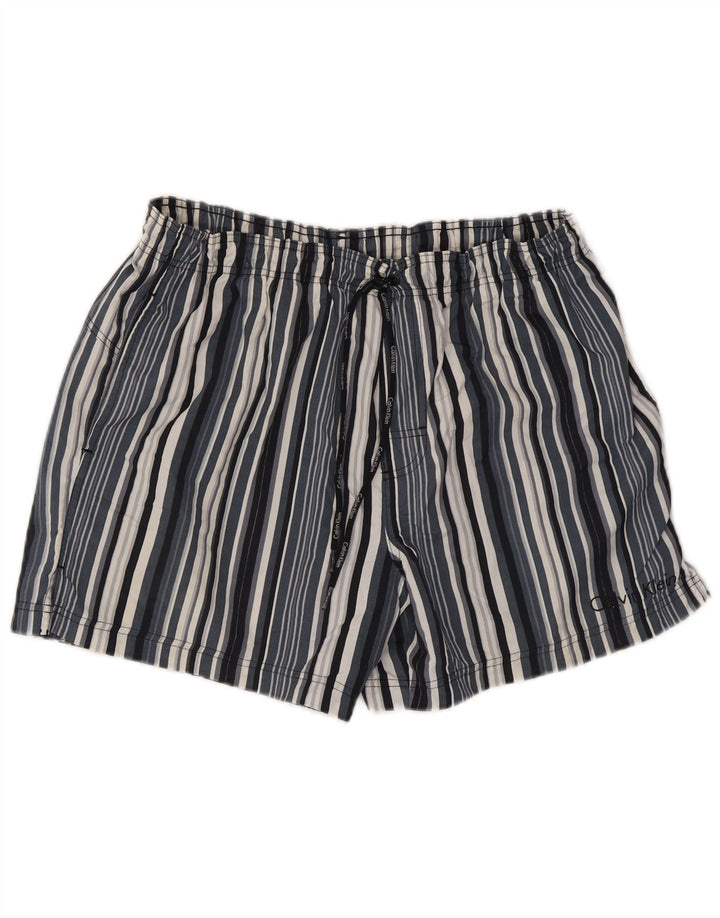 Pantaloni scurți de înot Calvin Klein pentru bărbați, poliester cu dungi mari, albastre