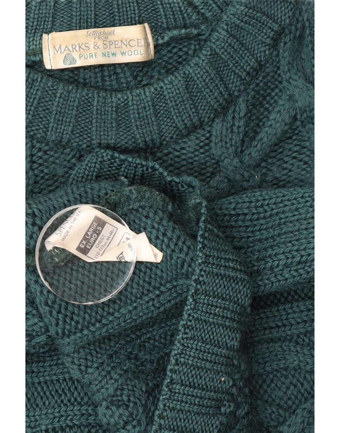 Pulover pentru bărbați Marks & Spencer cu gât crew pulover XL verde lână nouă