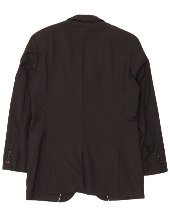 Jachetă vintage pentru femei cu 2 nasturi, lână virgină mare, neagră, US 40