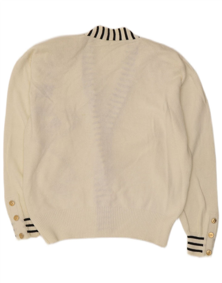 Pulover Vintage Cardigan Grafic pentru Damă EU 40/42 Bumbac Alb Mediu