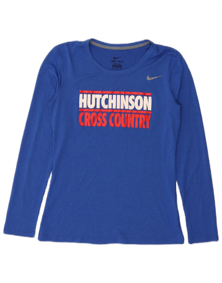 Nike Hutchinson Graphic Top cu mânecă lungă pentru femei UK 10 Small Blue Poliester