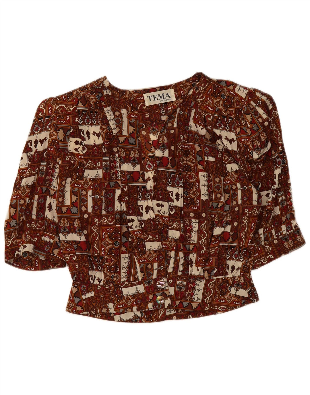 Bluză pentru femei VINTAGE cămașă loose fit IT 44 Medium Brown Patchwork