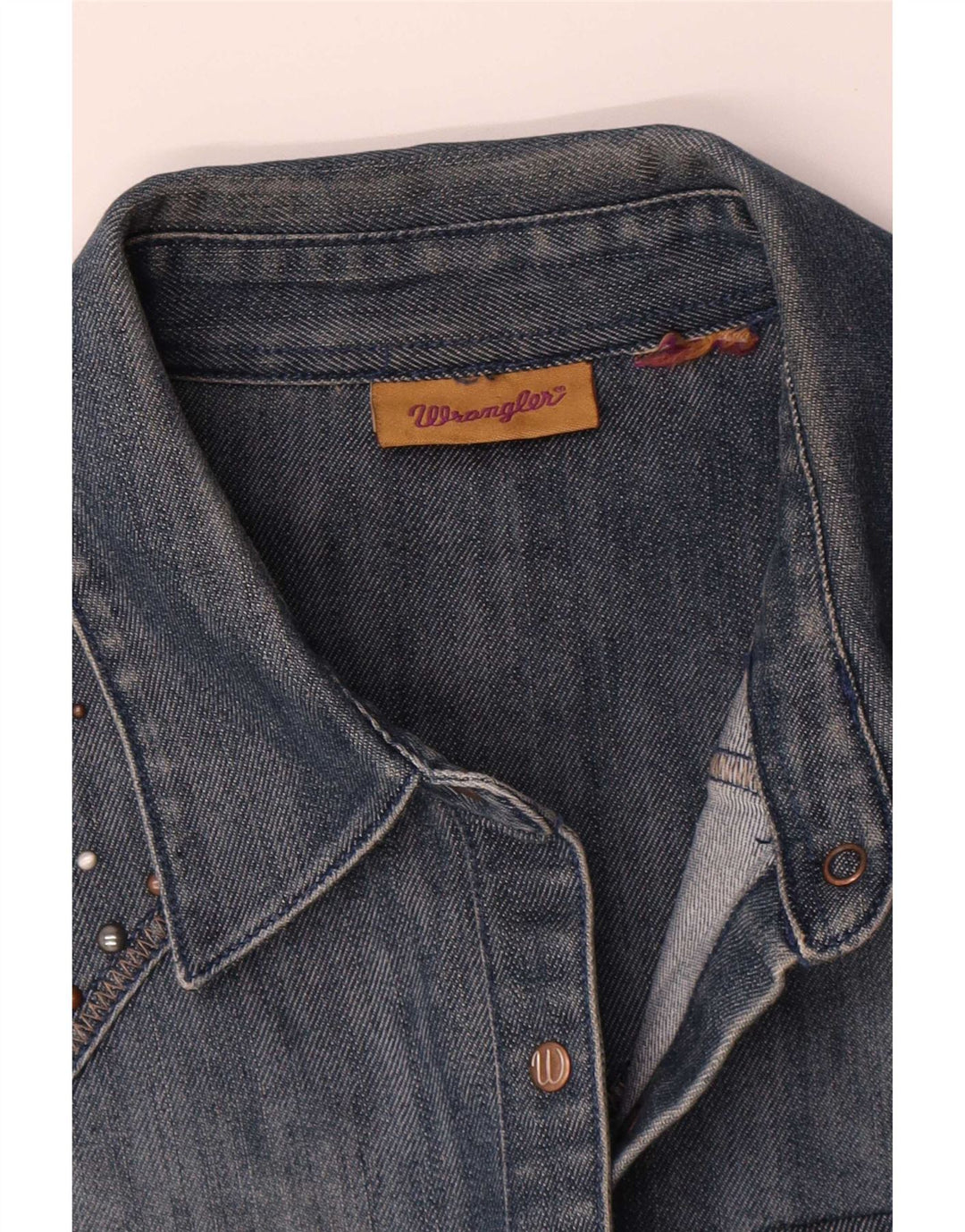 Cămașă din denim fără mâneci Wrangler pentru femei UK 16 Large Blue