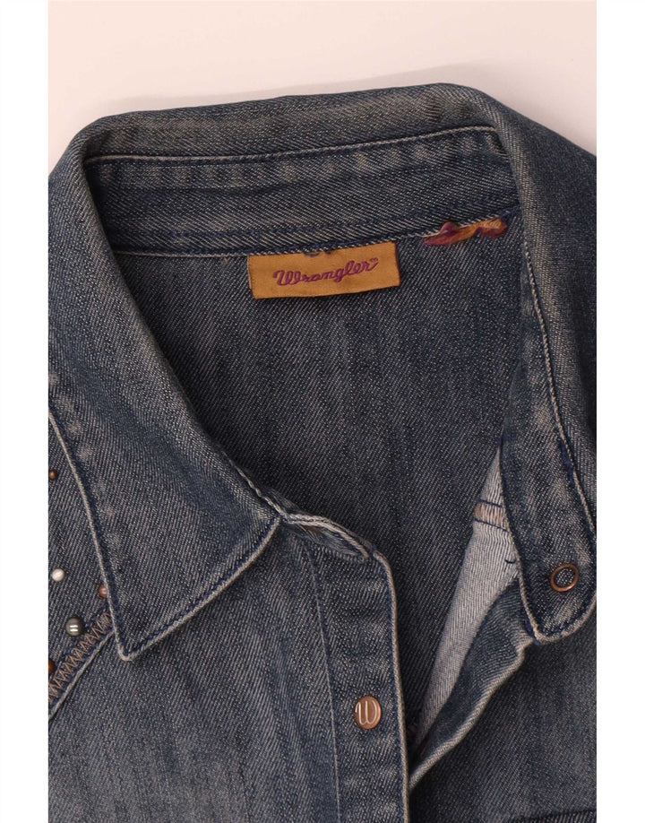 Cămașă din denim fără mâneci Wrangler pentru femei UK 16 Large Blue