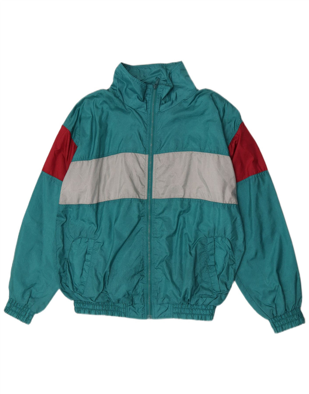 Jachetă de trening vintage pentru bărbați, verde mediu, poliamidă color bloc