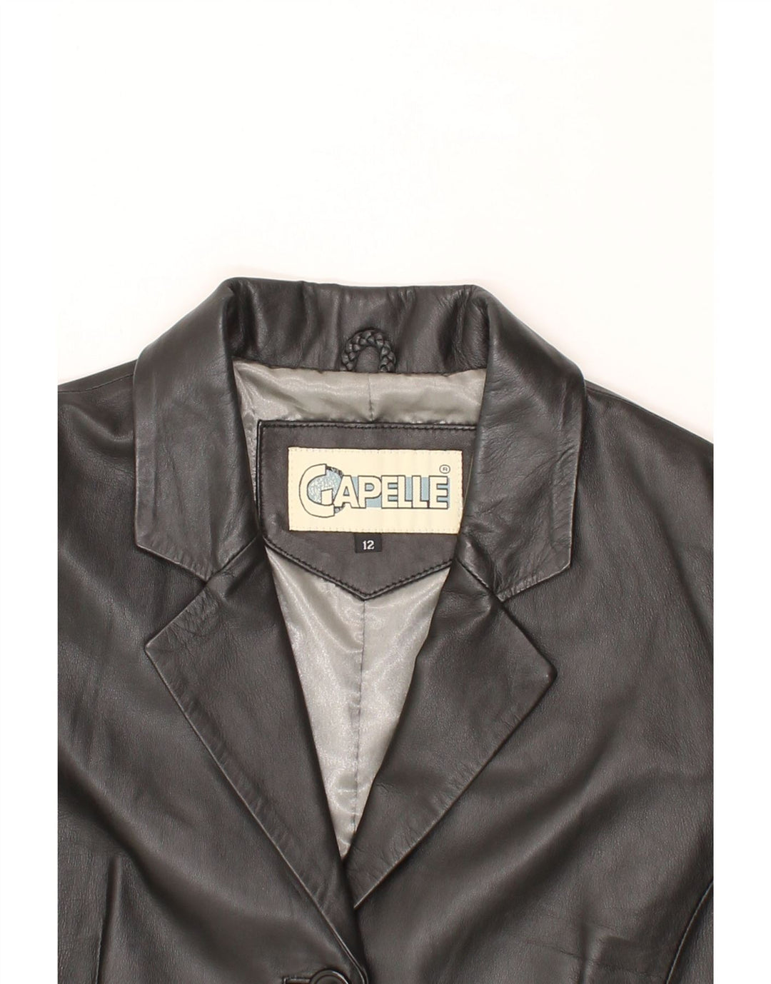 CAPELLE Womens Leather Coat UK 12 Medium  Black Leather Vintage Capelle and Second-Hand Capelle from Messina Hembry 