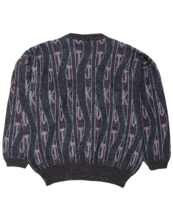 Pulover vintage pentru bărbați cu gât roșu IT 50 mediu multicolor geometric
