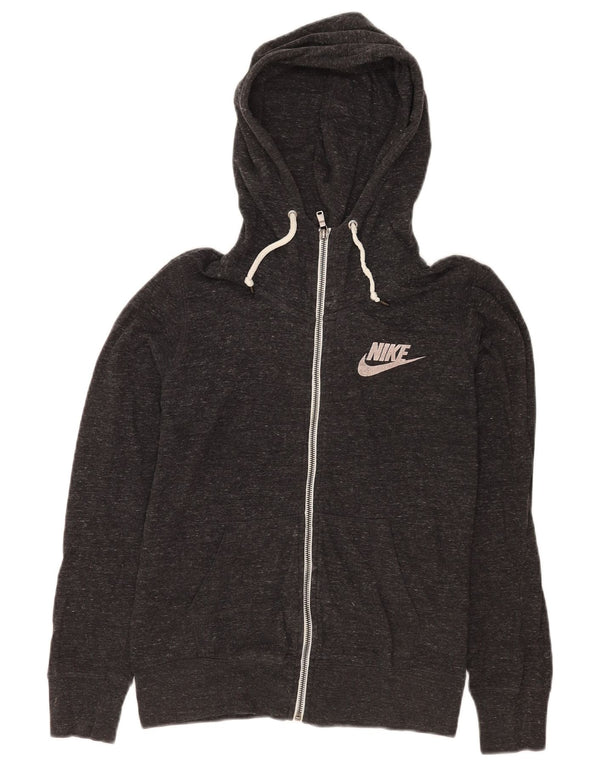 Pulover Nike pentru femei, cu fermoar, cu capota, UK 12, bumbac cu pete gri mediu