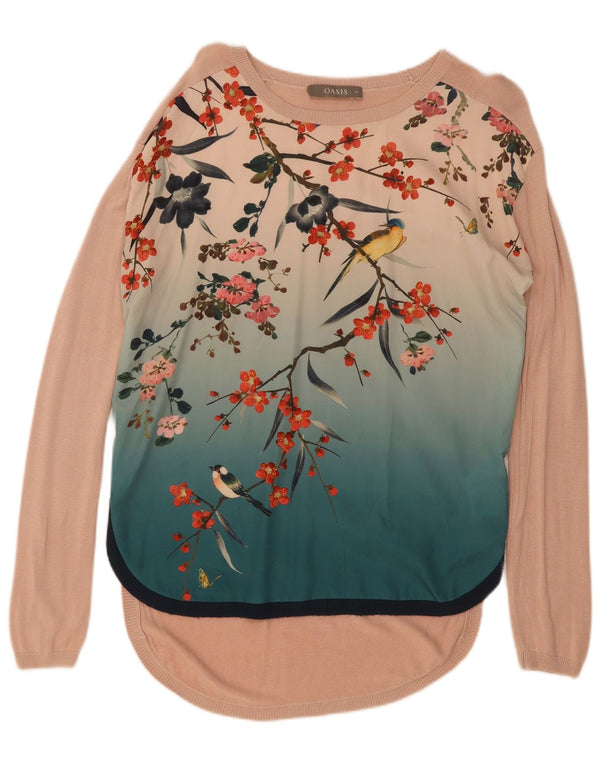 Pulover Oasis pentru femei, cu grafică supradimensionată, cu gât de barcă, UK 6 XS, roz, floral