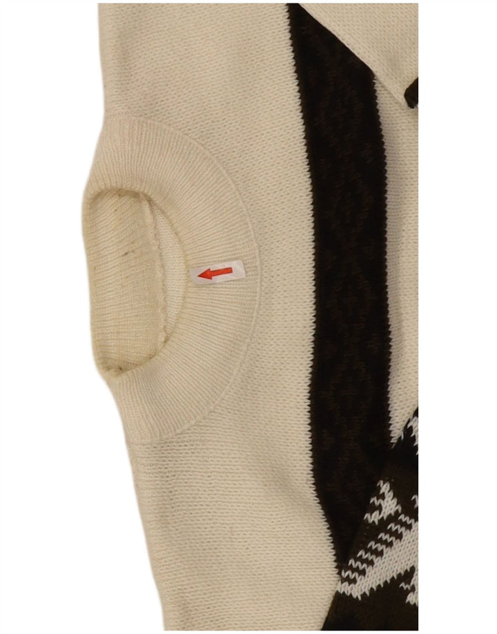 Pulover vintage pentru bărbați cu gât țestoasă, mare, alb, Fair Isle