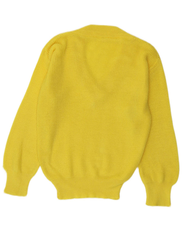 Pulover vintage pentru femei cu decolteu în V UK 16 Large Yellow